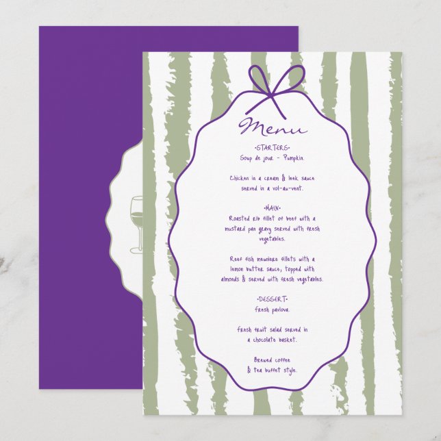Whimsical Stripes Handwritten Painted Wedding  Meny (Fram/baksida)