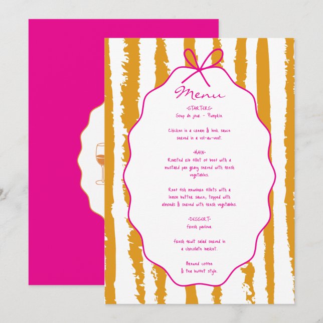 Whimsical Stripes Handwritten Painted Wedding  Meny (Fram/baksida)