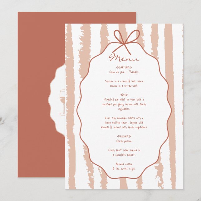 Whimsical Stripes Handwritten Painted Wedding  Meny (Fram/baksida)