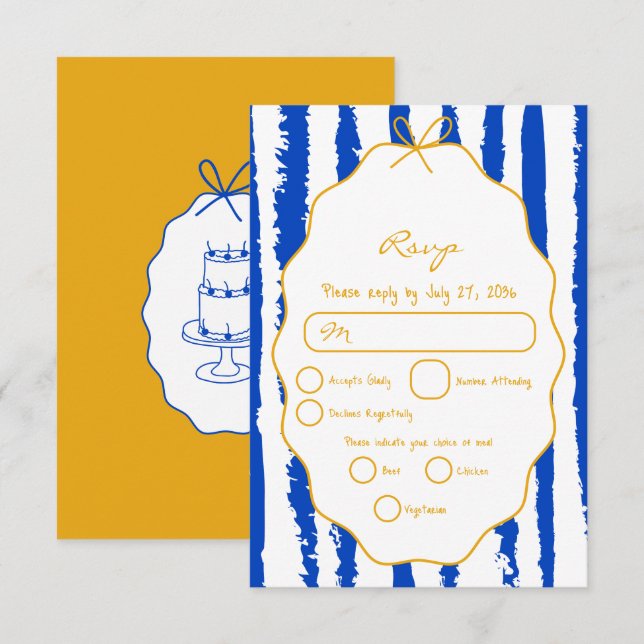 Whimsical Stripes Handwritten Painted Wedding  OSA Kort (Fram/baksida)