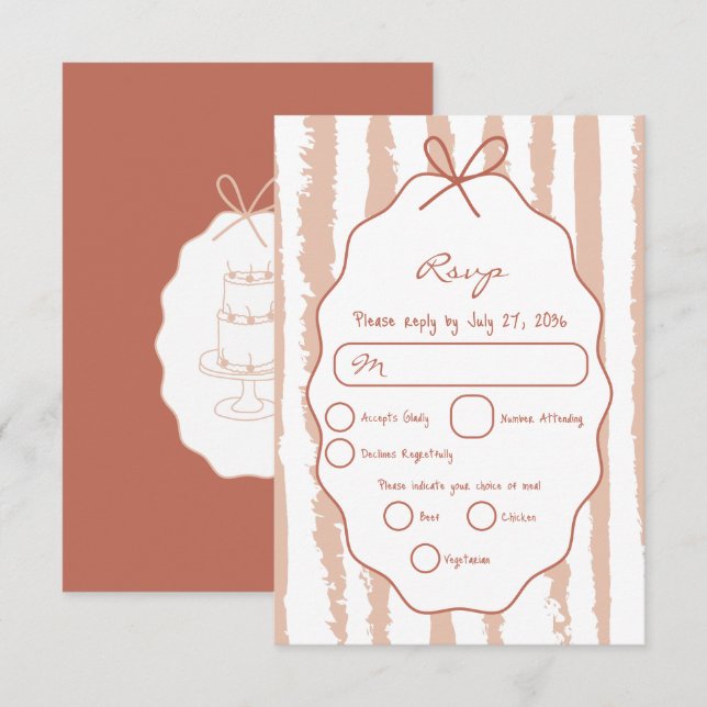 Whimsical Stripes Handwritten Painted Wedding  OSA Kort (Fram/baksida)