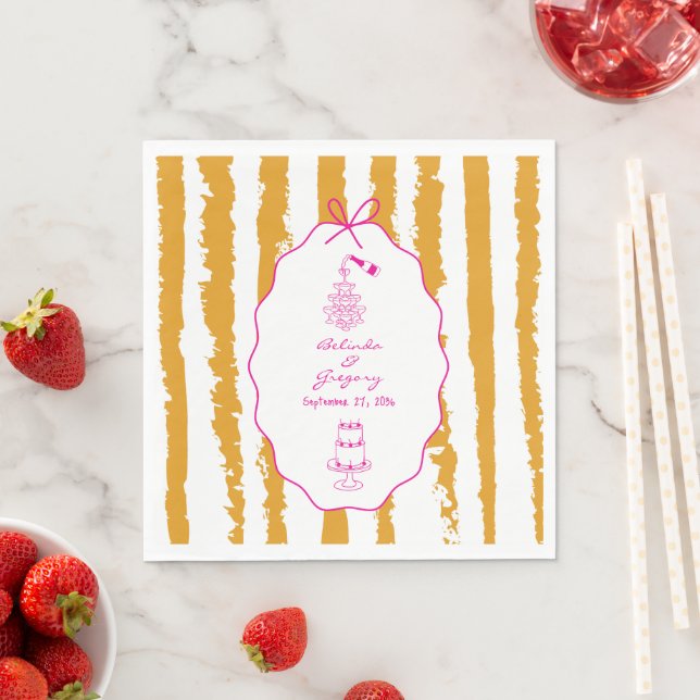 Whimsical Stripes Handwritten Painted Wedding  Pappersservett (Insitu)