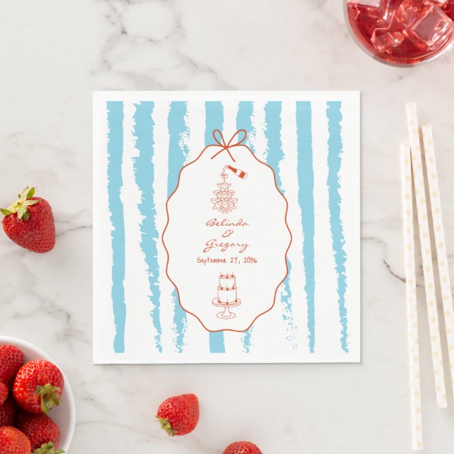 Whimsical Stripes Handwritten Painted Wedding  Pappersservett (Insitu)