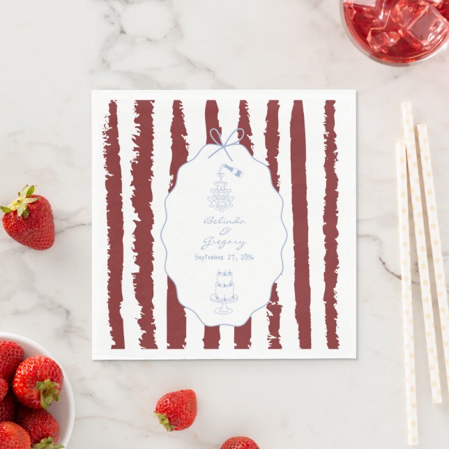Whimsical Stripes Handwritten Painted Wedding  Pappersservett (Insitu)