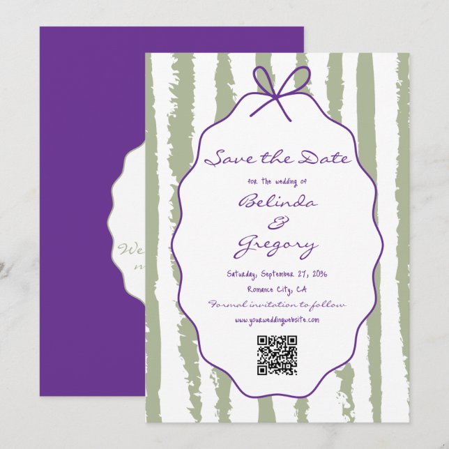 Whimsical Stripes Handwritten Painted Wedding  Spara Datumet (Fram/baksida)