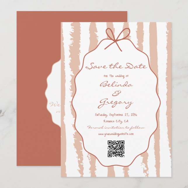 Whimsical Stripes Handwritten Painted Wedding  Spara Datumet (Fram/baksida)