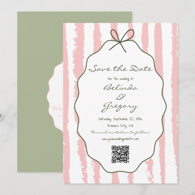 Whimsical Stripes Handwritten Painted Wedding  Spara Datumet (Fram/baksida)