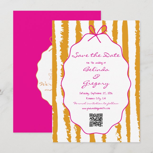 Whimsical Stripes Handwritten Painted Wedding  Spara Datumet (Fram/baksida)