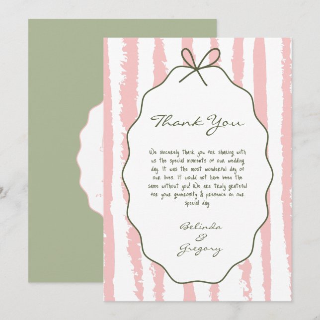 Whimsical Stripes Handwritten Painted Wedding  Tack Kort (Fram/baksida)