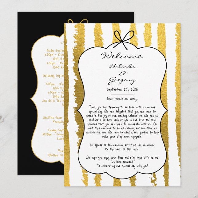 Whimsical Stripes Handwritten Wedding Itinerary Program (Fram/baksida)