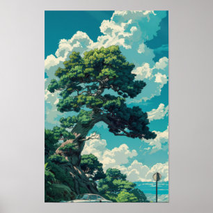 Whimsical Studio Ghibli Inspired Träd och Fox Post Poster