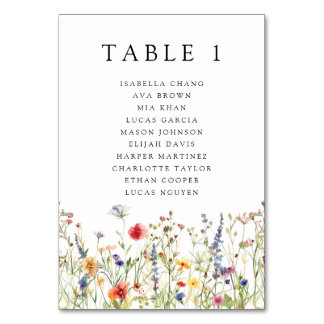 Whimsical Summer Floral Wedding Table Number Bordsnummer
