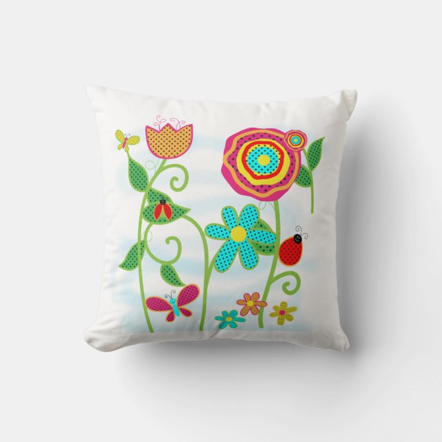 Whimsical Summer Garden Pillow Kudde (Framsida)