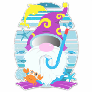Whimsical Summer Snorkel Gnome Klistermärken