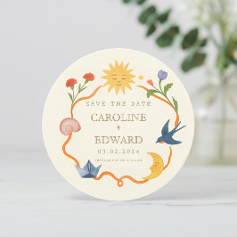 Whimsical Sun and Moon Round Save the Date  Inbjudningar