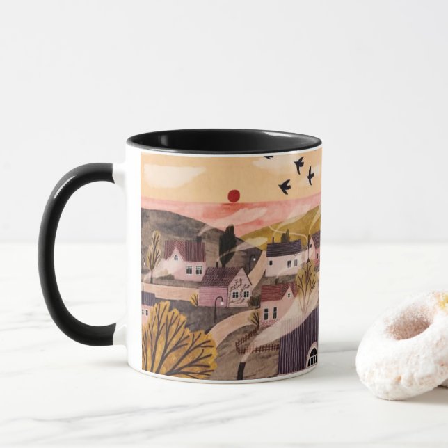 Whimsical Sunset Village Mug Mugg (Med munk)