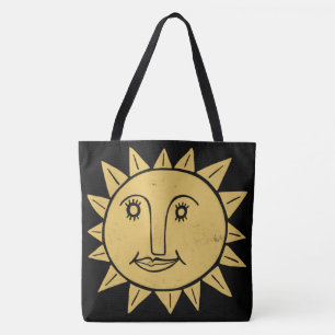 Whimsical Sunshine Black Guld Boho Mönster Tygkasse