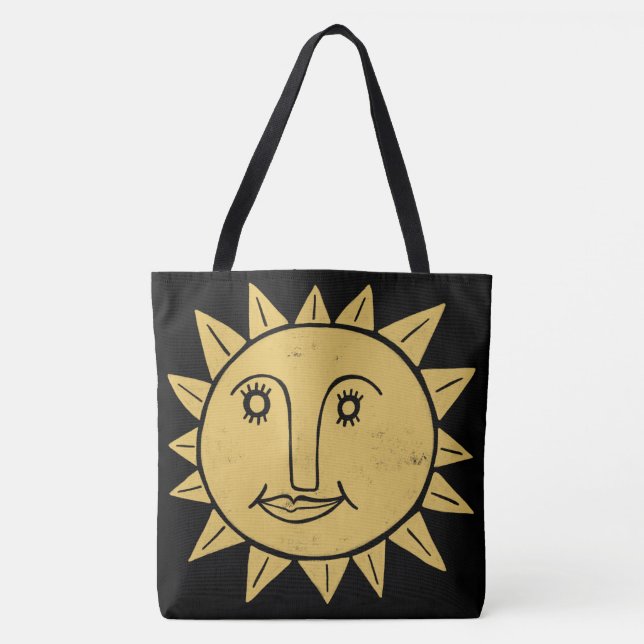 Whimsical Sunshine Black Guld Boho Mönster Tygkasse (Framsida)