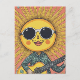Whimsical Sunshine Spelar Guitar Vykort