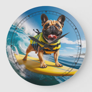 Whimsical Surfing Fransk Bulldog Stor Klocka