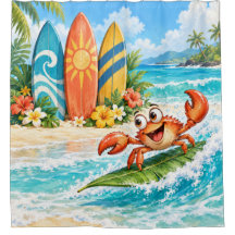 Whimsical Surfing Krabba och Färgrika Surfbrädor