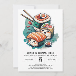 Whimsical Sushi Birthday Inbjudningar