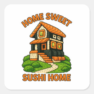 Whimsical Sushi House Foodie Cottage Fyrkantigt Klistermärke