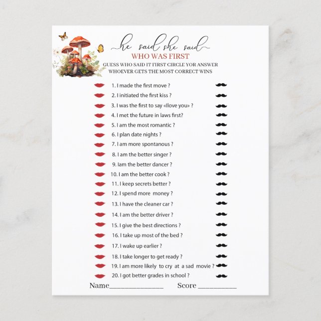 Whimsical Svamp  Akvarell Han sa hon sa ga (Framsida)