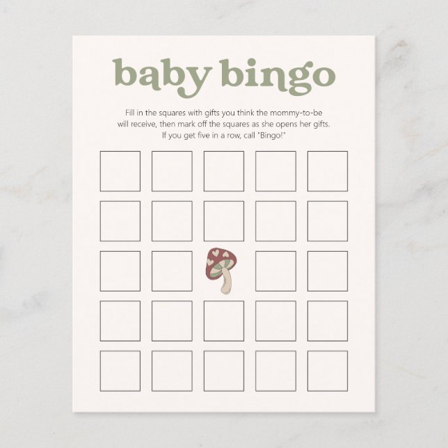 Whimsical Svamp Baby Shower Lek | Bingo Grön (Framsida)