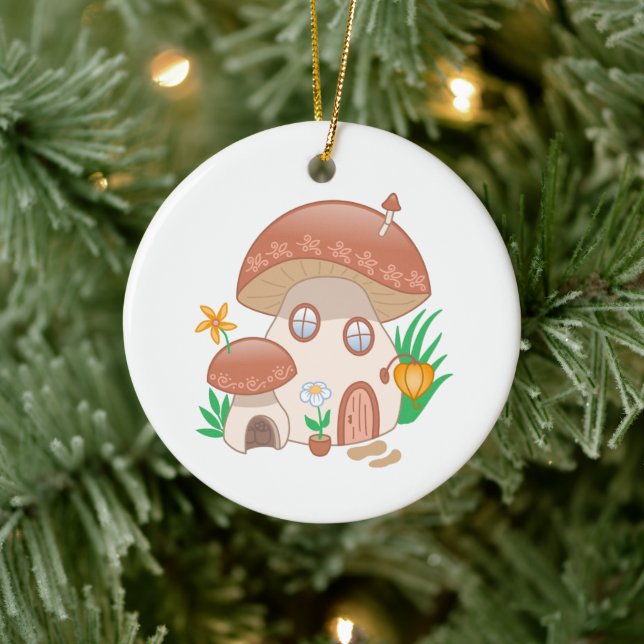 Whimsical Svamp Hus för Älvor Julgransprydnad Keramik (Träd)