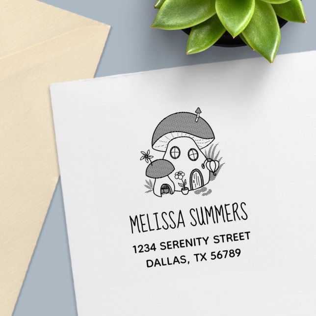 Whimsical Svamp Hus Returadress Självfärgande Stämpel (Skapare uppladdad)