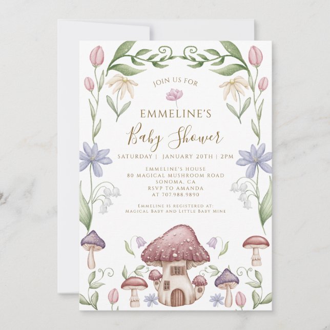 Whimsical Svamp Skog Bebis Badrumsfest Inbjudningar (Framsida)