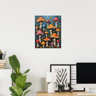 Whimsical Svamp Trädgård Poster
