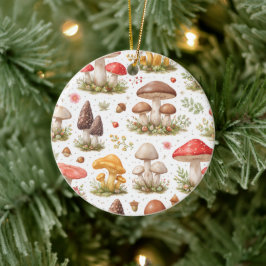 Whimsical Svampmönster – Vintage Botanisk Julgransprydnad Keramik
