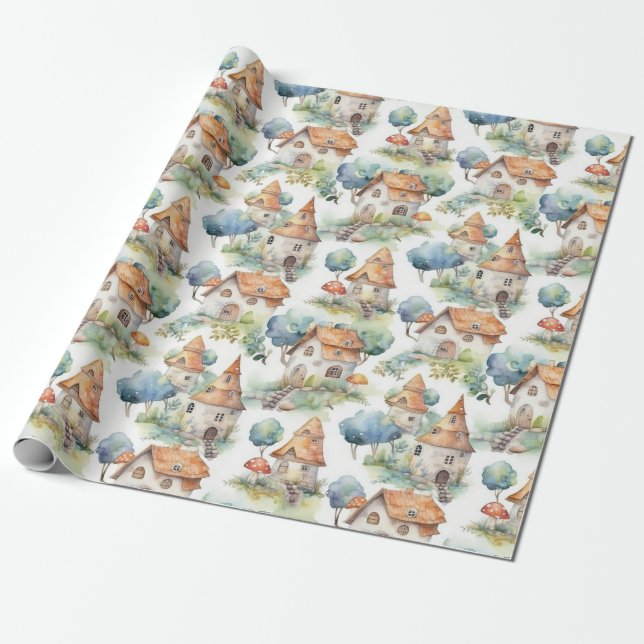 Whimsical Svampstuga Mönster (11) Presentpapper (Utrullad)