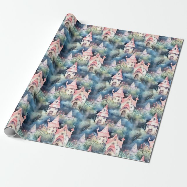 Whimsical Svampstuga Mönster (8) Presentpapper (Utrullad)