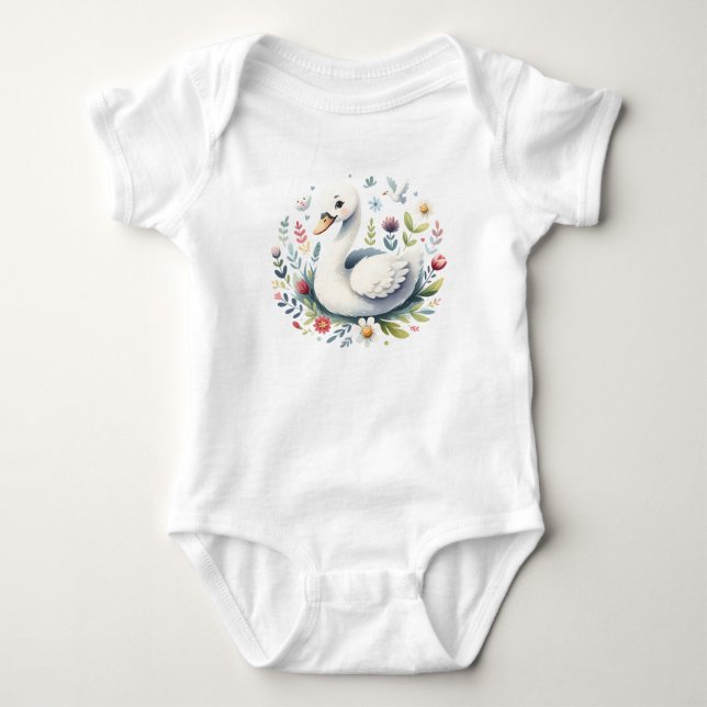 Whimsical Svane Illustration | Kawaii Fågel Design T Shirt (Framsida)