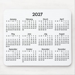 Whimsical Svart 2027 Kalender på Vit Musmatta