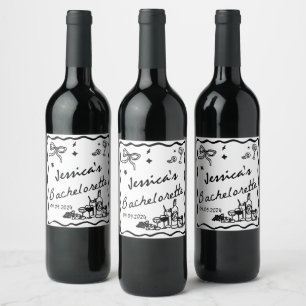 Whimsical Svart Cocktail Sällskapsresa För Bruden Vinflaska Etikett