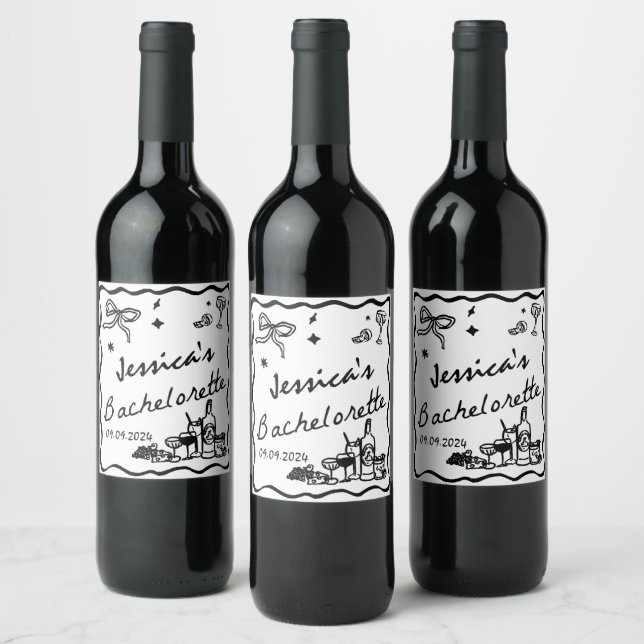 Whimsical Svart Cocktail Sällskapsresa För Bruden Vinflaska Etikett (Flaskor)
