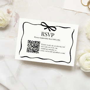 Whimsical svart flugsvart bröllop QR-kod Rsvp OSA Kort