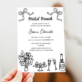 Whimsical Svart Handritad Bröllopsbrunch Shower Inbjudningar