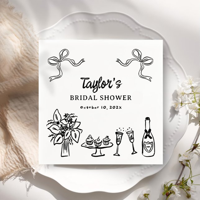 Whimsical svart handritad bröllopsduschpapper pappersservett (Skapare uppladdad)