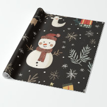 Whimsical svart handritad snöman