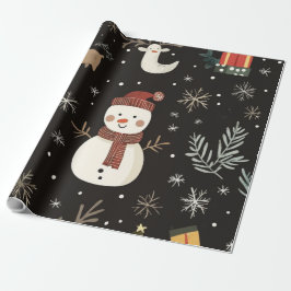 Whimsical svart handritad snöman presentpapper