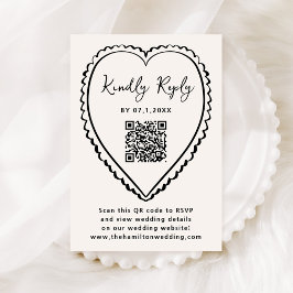 Whimsical Svart Hjärt QR-kod Bröllop OSA Kort
