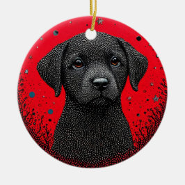 Whimsical Svart Hund Julgransprydnad Keramik