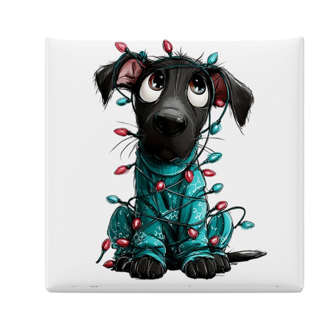 Whimsical Svart Hund Julmagnet Magnet (Whimsical Black Dog Christmas Magnet by PiggyPrint Stickers)