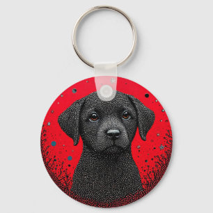 Whimsical Svart Hund Nyckelring