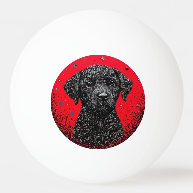 Whimsical Svart Hund Pingisboll (Framsidan)